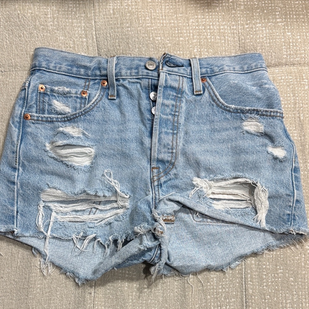 Levi's Light Blue Ripped Jean Shorts